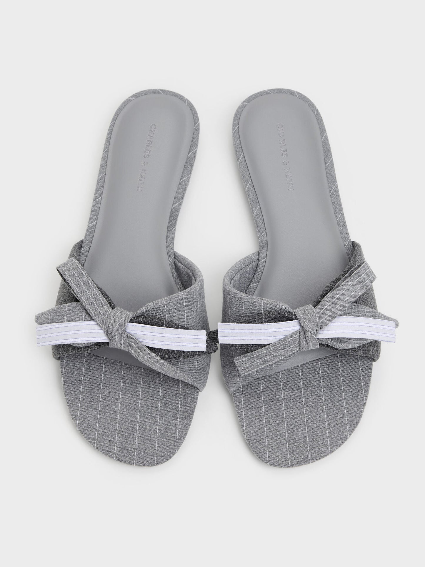 Striped Bow Slide Sandals - Grey | CHARLES & KEITH