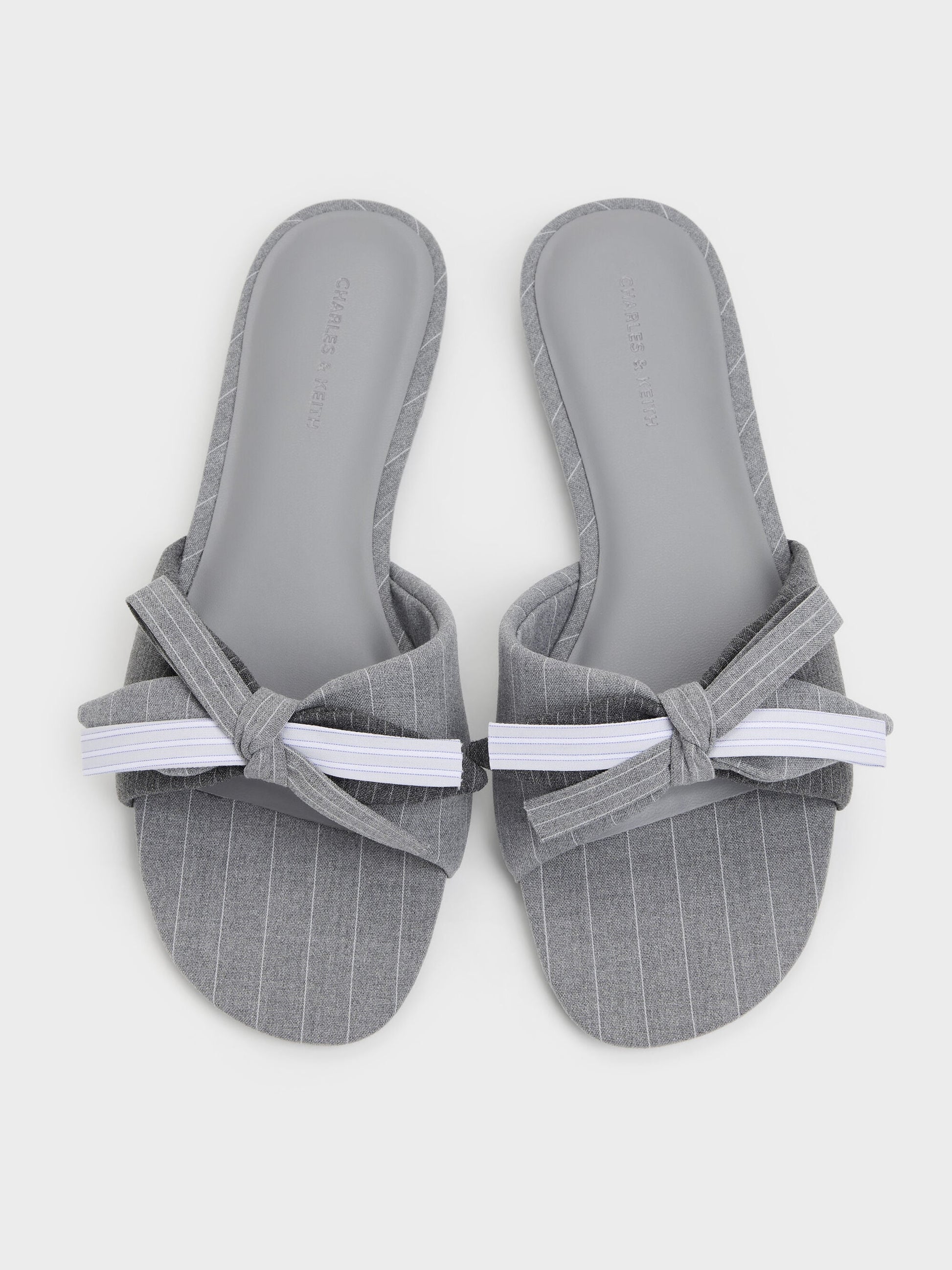 Striped Bow Slide Sandals - Grey | CHARLES & KEITH
