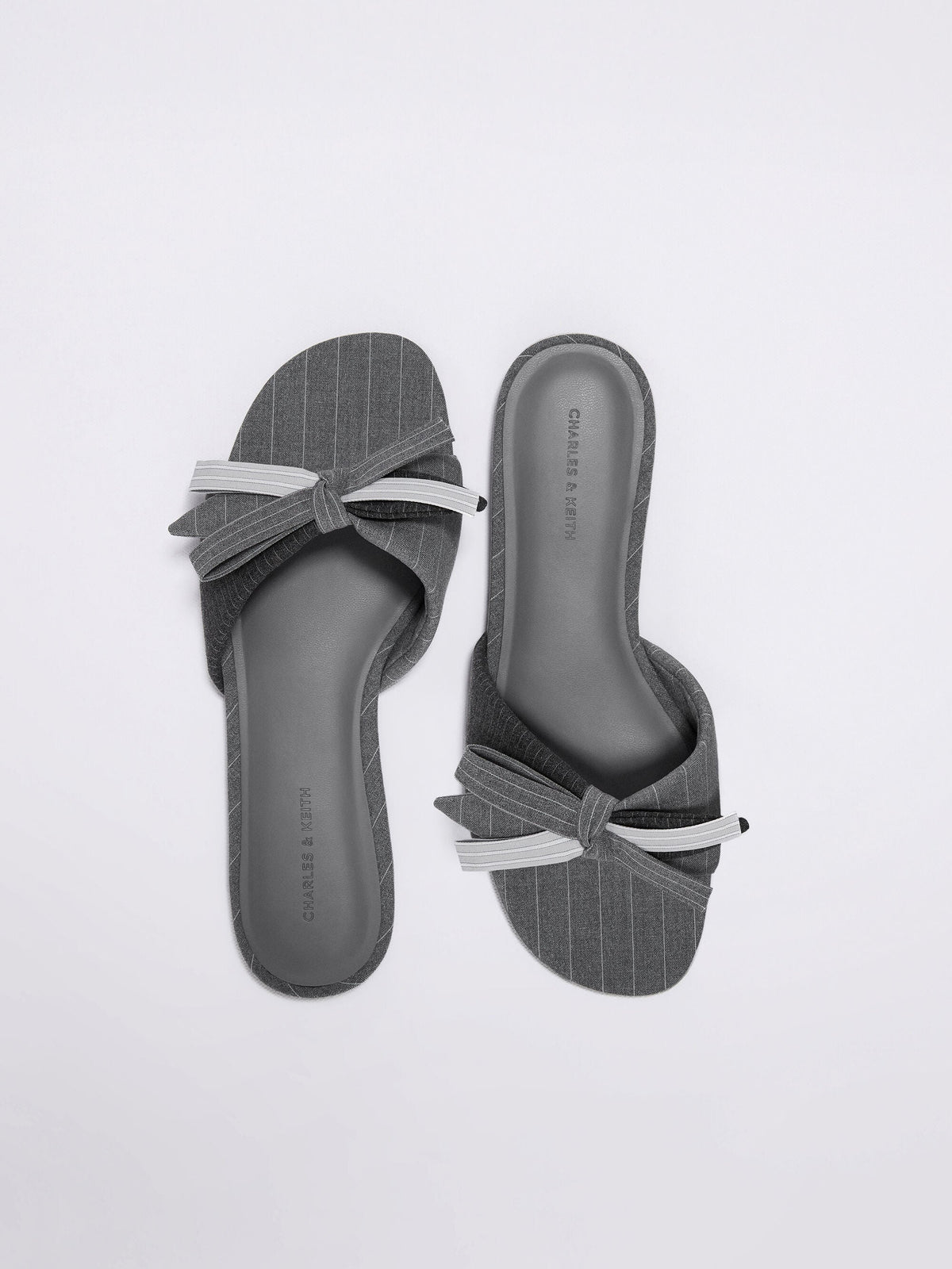 Striped Bow Slide Sandals - Grey | CHARLES & KEITH