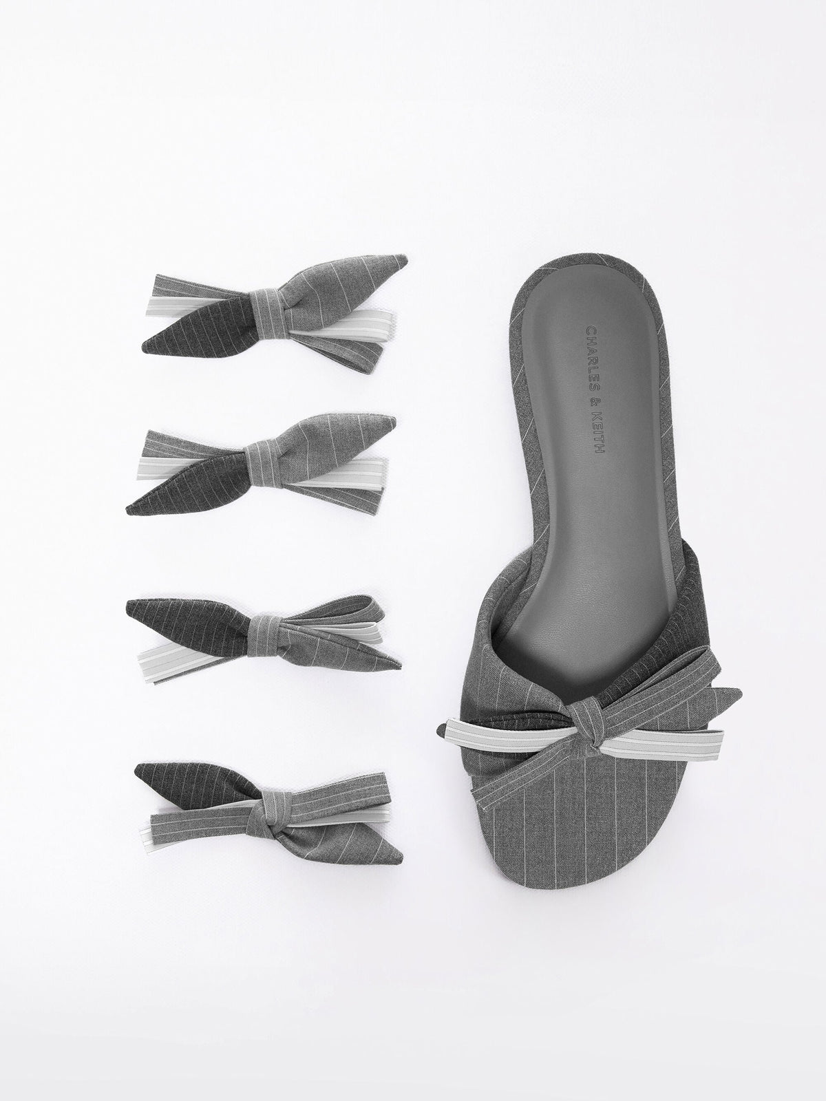 Striped Bow Slide Sandals - Grey | CHARLES & KEITH