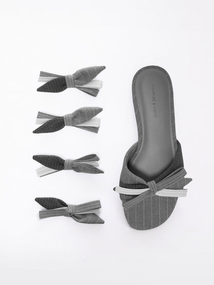 Striped Bow Slide Sandals - Grey | CHARLES & KEITH