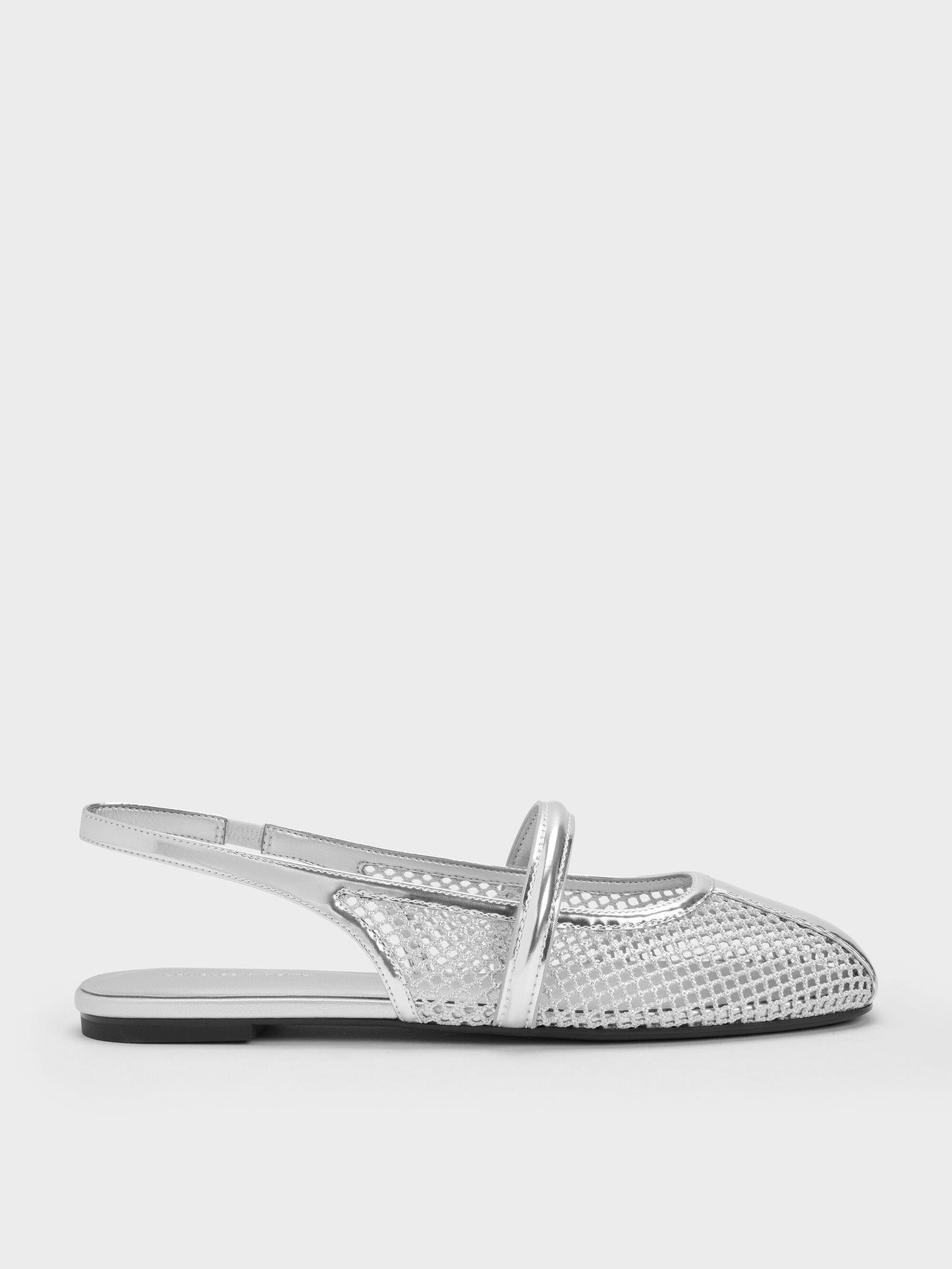 Ellory Mesh Slingback Mary Jane Flats - Silver | CHARLES & KEITH