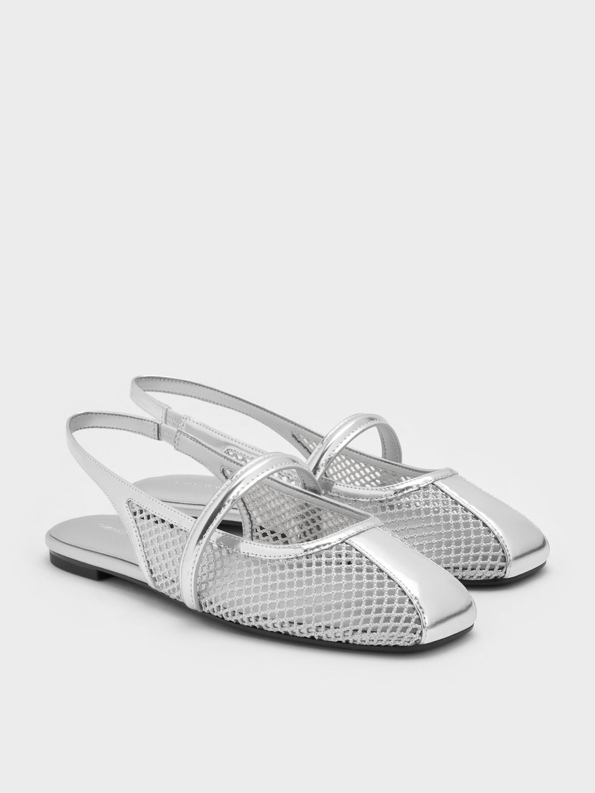 Ellory Mesh Slingback Mary Jane Flats - Silver | CHARLES & KEITH