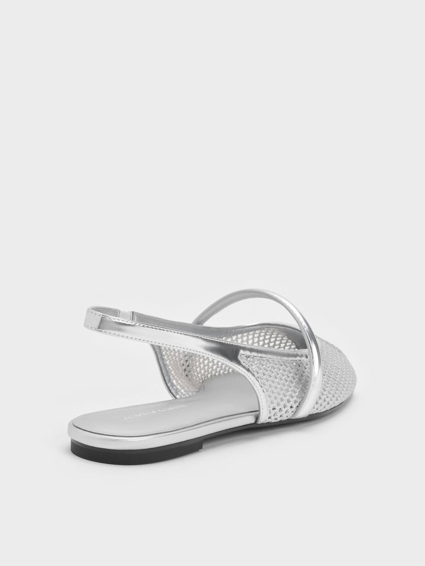 Ellory Mesh Slingback Mary Jane Flats - Silver | CHARLES & KEITH