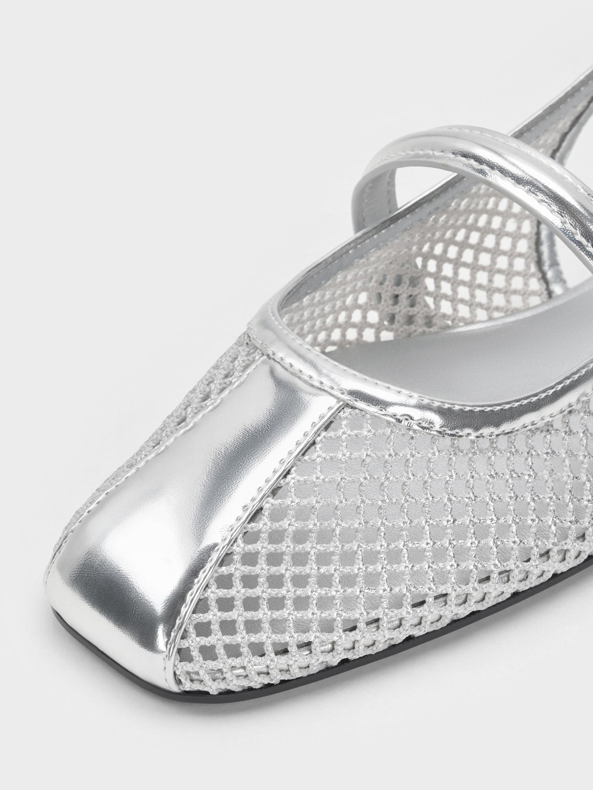 Ellory Mesh Slingback Mary Jane Flats - Silver | CHARLES & KEITH