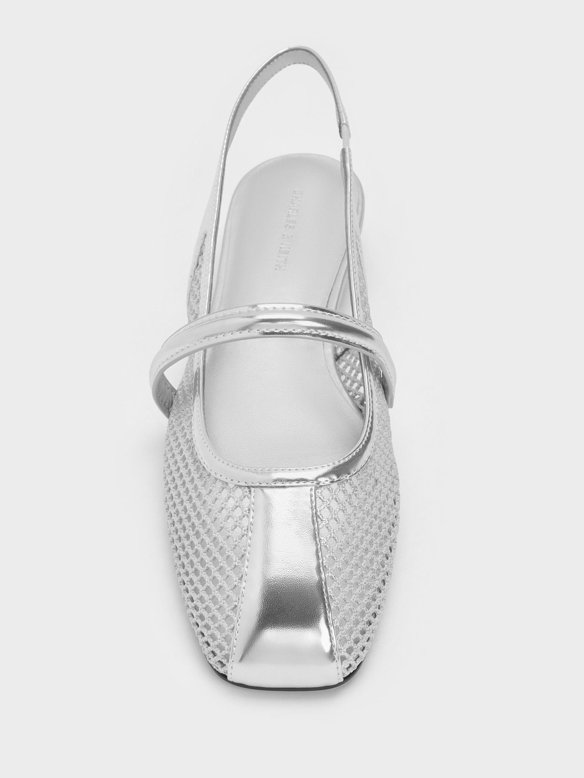 Ellory Mesh Slingback Mary Jane Flats - Silver | CHARLES & KEITH