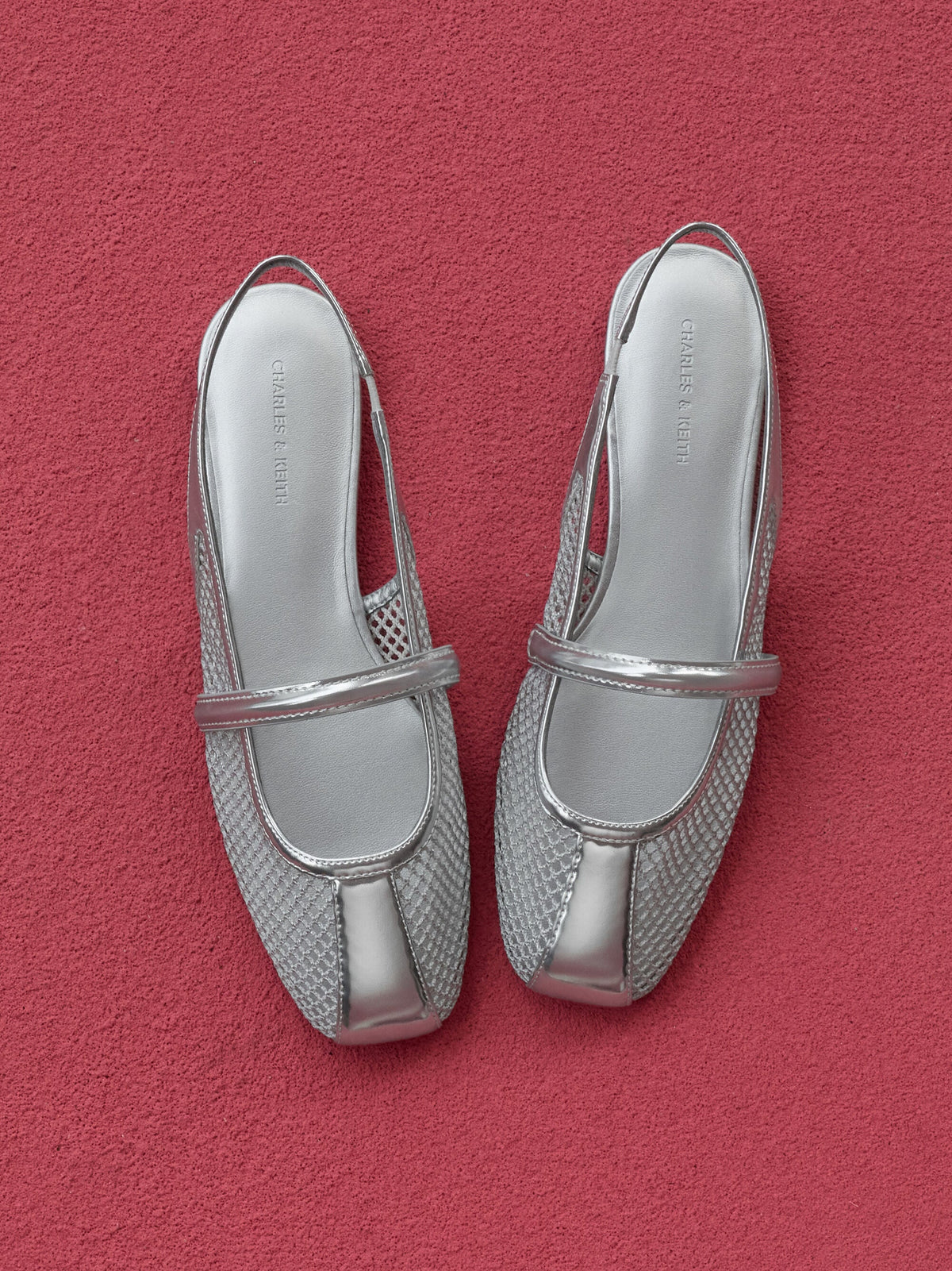 Ellory Mesh Slingback Mary Jane Flats - Silver | CHARLES & KEITH