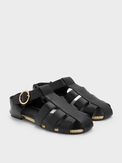 Caged Flat Espadrilles - Black | CHARLES & KEITH
