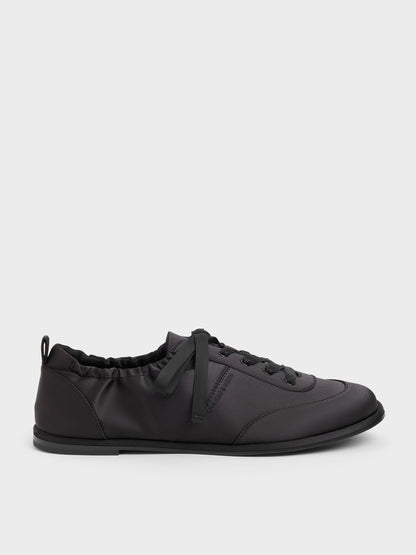 Satin Ruched Sneakers - Black Textured | CHARLES & KEITH