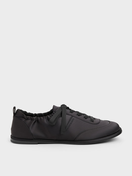 Satin Ruched Sneakers - Black Textured | CHARLES & KEITH