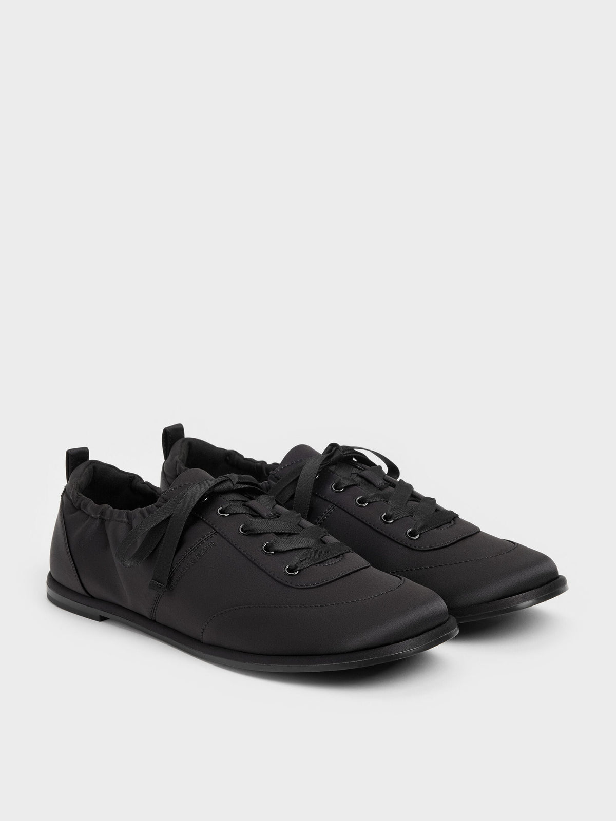 Satin Ruched Sneakers - Black Textured | CHARLES & KEITH