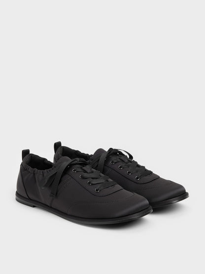 Satin Ruched Sneakers - Black Textured | CHARLES & KEITH