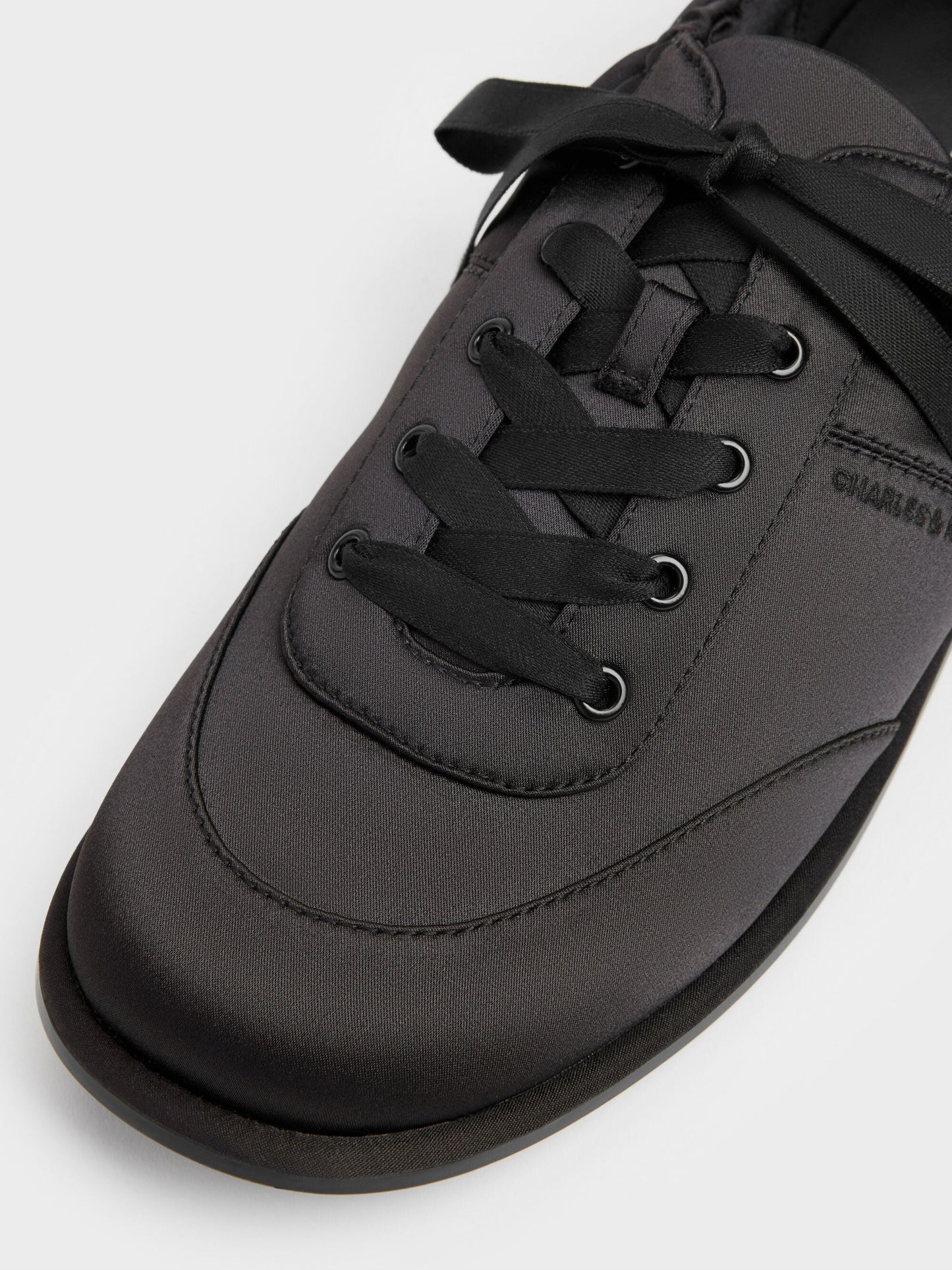 Satin Ruched Sneakers - Black Textured | CHARLES & KEITH