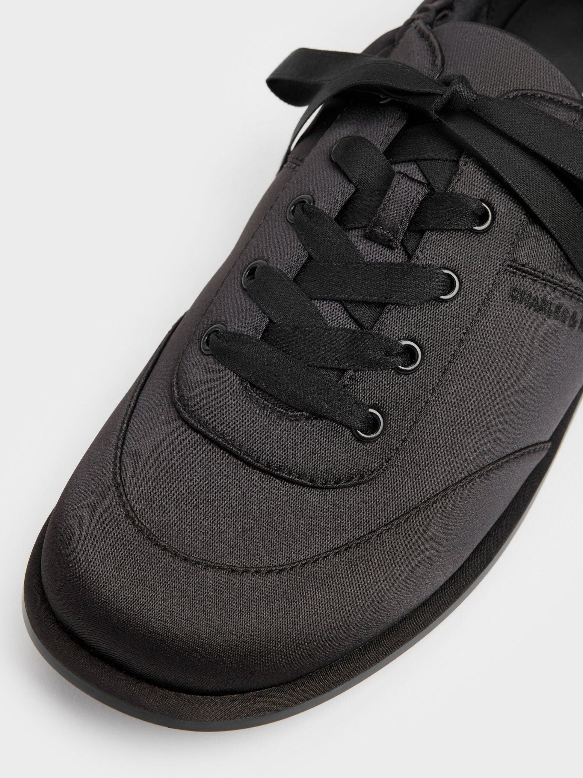 Satin Ruched Sneakers - Black Textured | CHARLES & KEITH