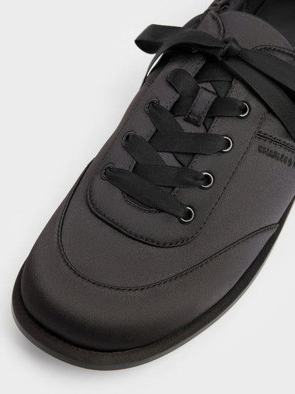 Satin Ruched Sneakers - Black Textured | CHARLES & KEITH