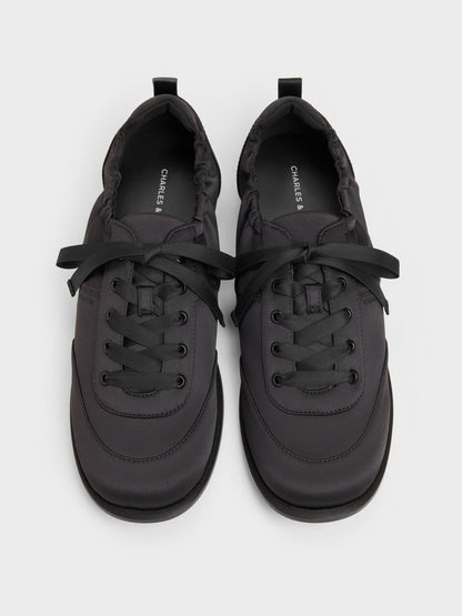 Satin Ruched Sneakers - Black Textured | CHARLES & KEITH
