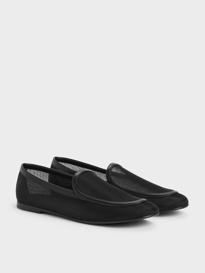 Mackie Mesh Loafers - Black Textured | CHARLES & KEITH