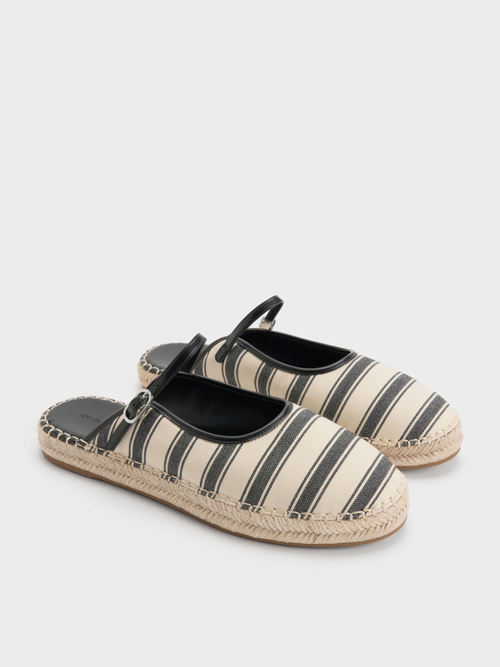 Striped Mary Jane Espadrille Mules - Black Textured | CHARLES & KEITH