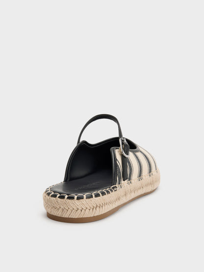 Striped Mary Jane Espadrille Mules - Black Textured | CHARLES & KEITH