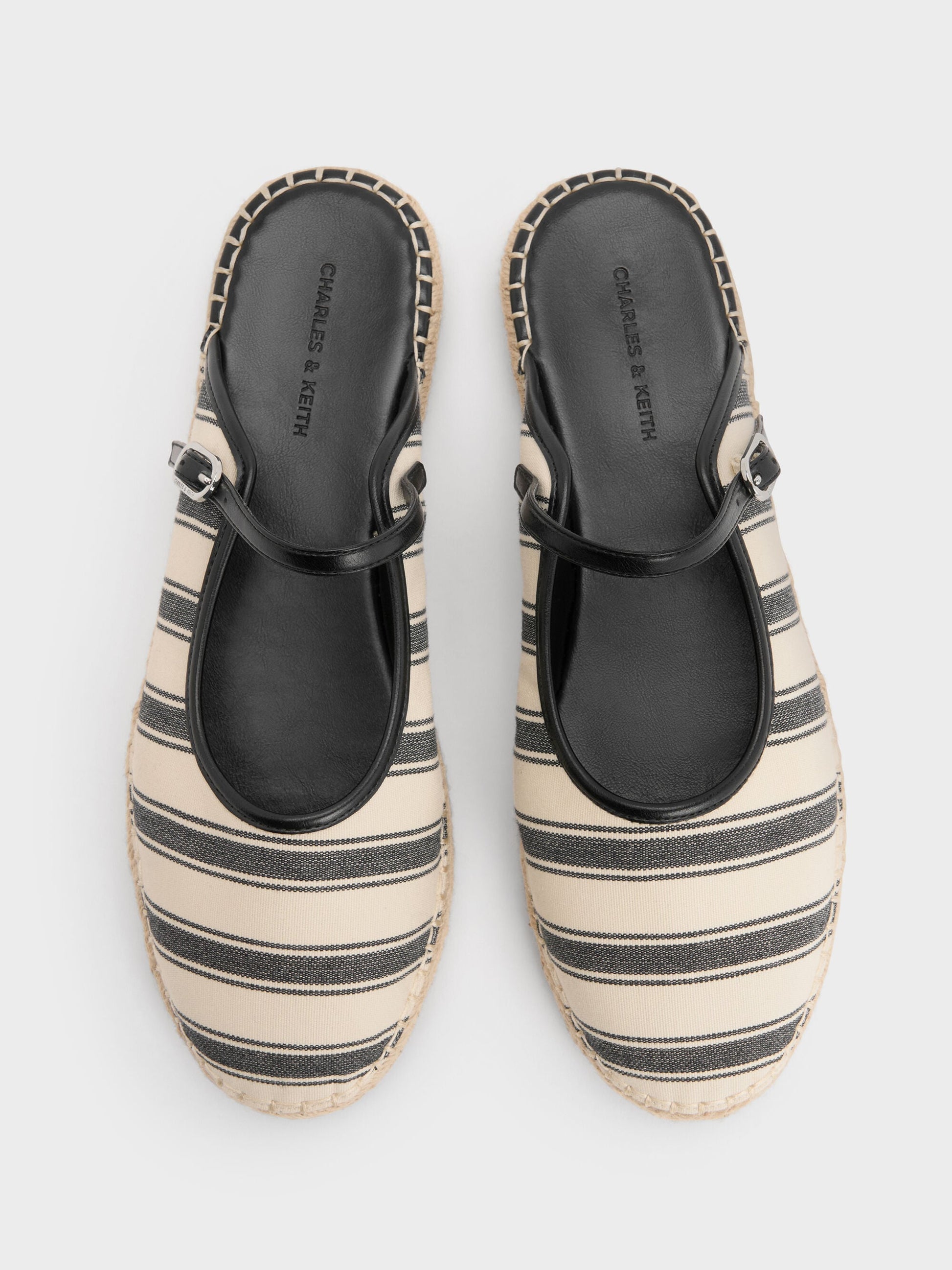 Striped Mary Jane Espadrille Mules - Black Textured | CHARLES & KEITH