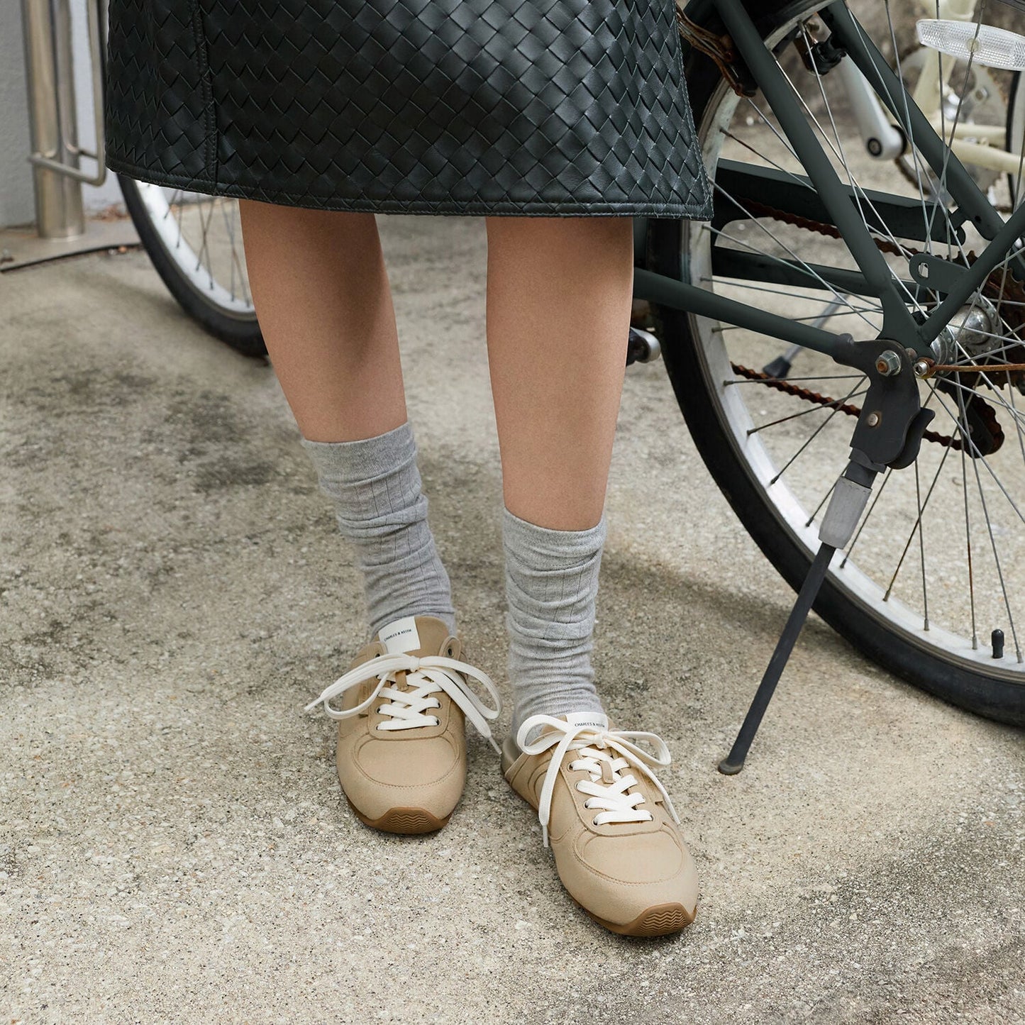 Lace-Up Sneaker Mules - Taupe | CHARLES & KEITH