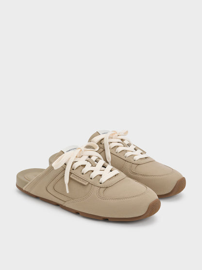 Lace-Up Sneaker Mules - Taupe | CHARLES & KEITH