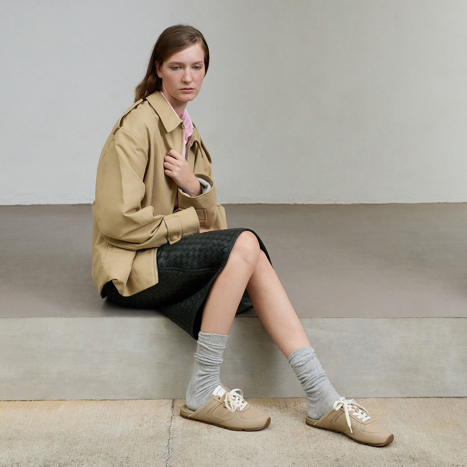 Lace-Up Sneaker Mules - Taupe | CHARLES & KEITH