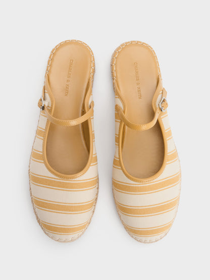 Striped Mary Jane Espadrille Mules - Yellow | CHARLES & KEITH