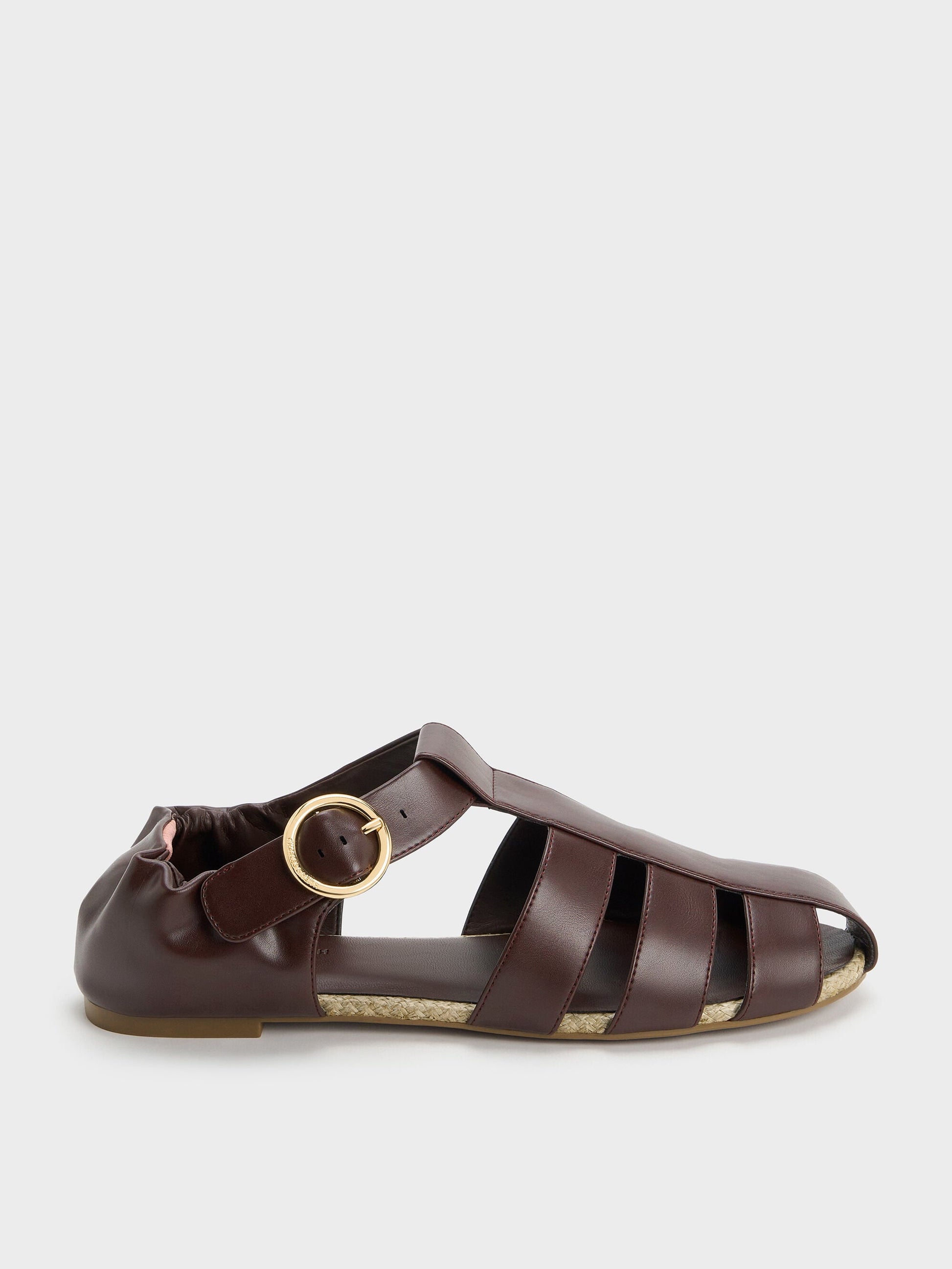 Caged Flat Espadrilles - Maroon | CHARLES & KEITH