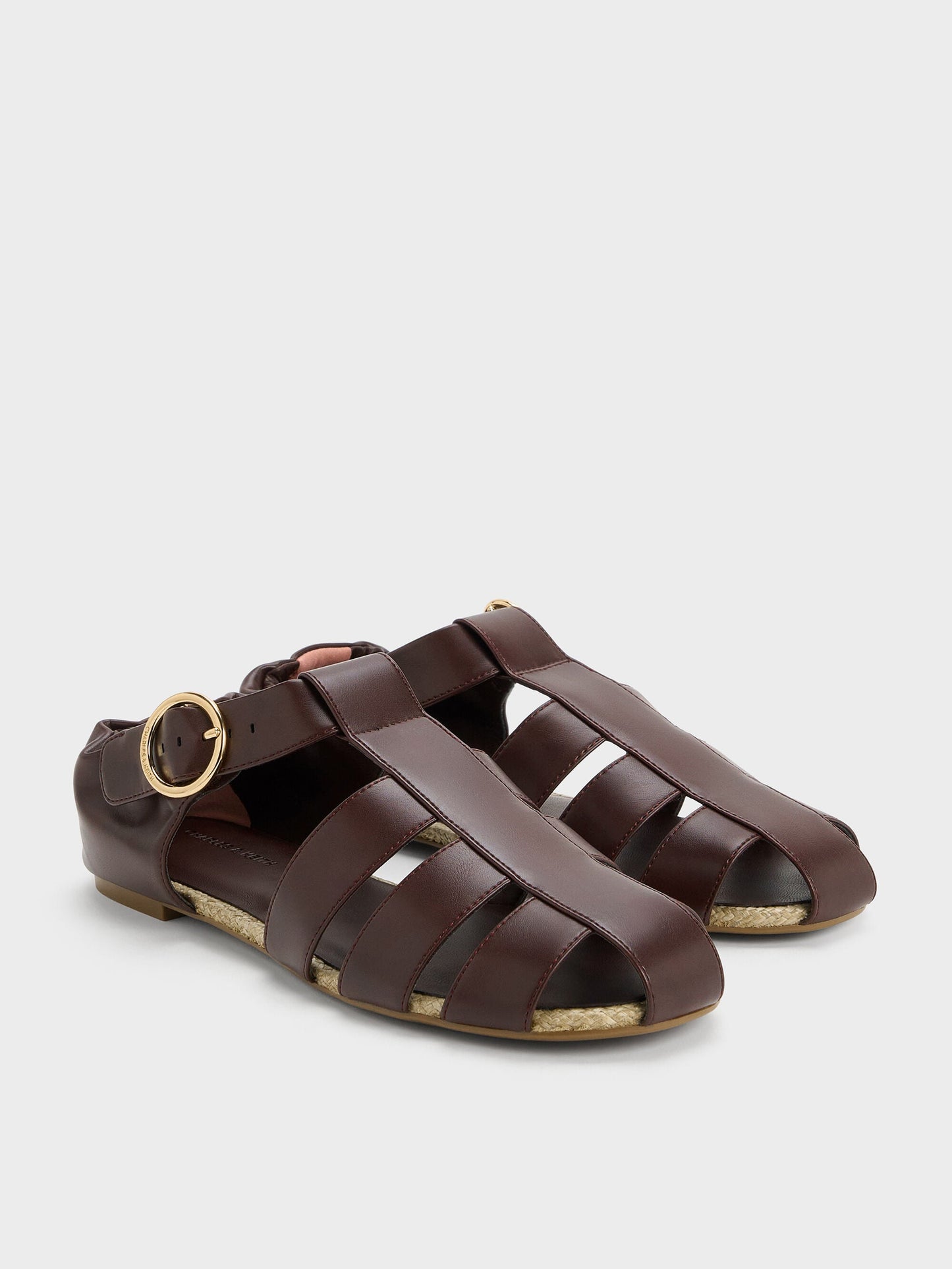 Caged Flat Espadrilles - Maroon | CHARLES & KEITH