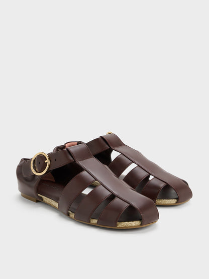 Caged Flat Espadrilles - Maroon | CHARLES & KEITH