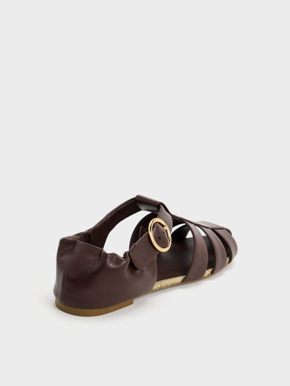 Caged Flat Espadrilles - Maroon | CHARLES & KEITH