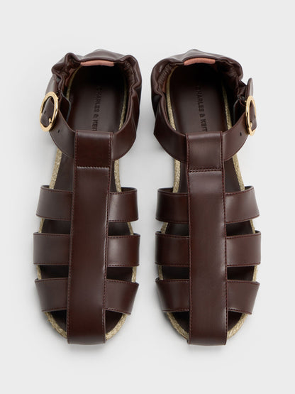 Caged Flat Espadrilles - Maroon | CHARLES & KEITH