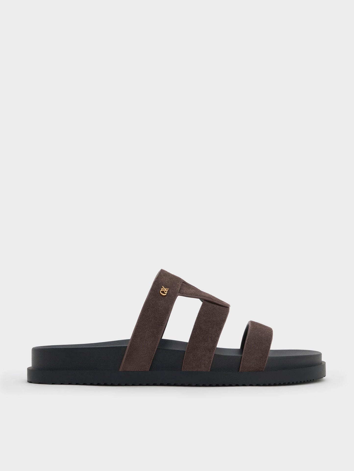Petina Suede Flatform Sandals - Dark Brown Textured | CHARLES & KEITH