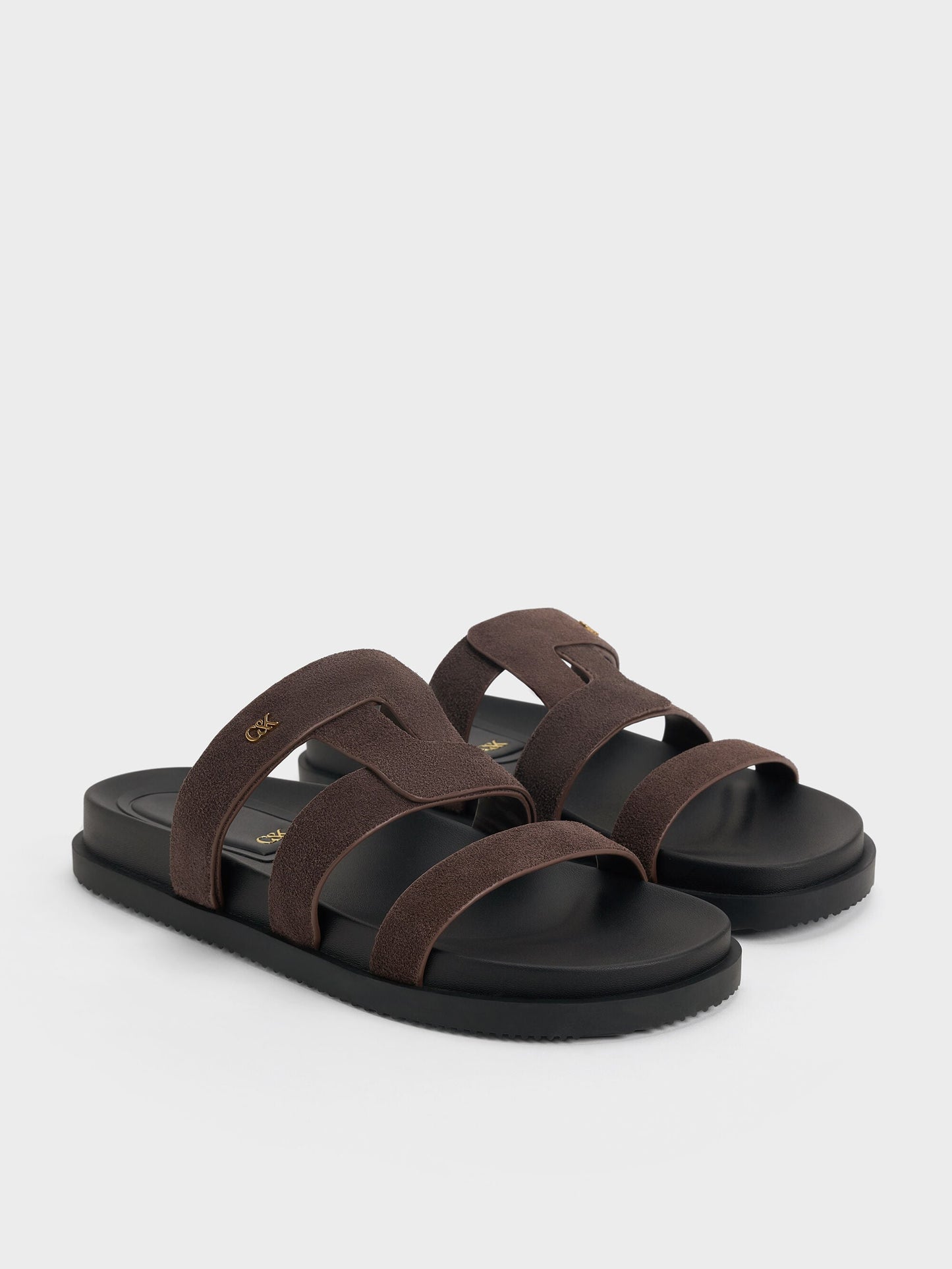 Petina Suede Flatform Sandals - Dark Brown Textured | CHARLES & KEITH