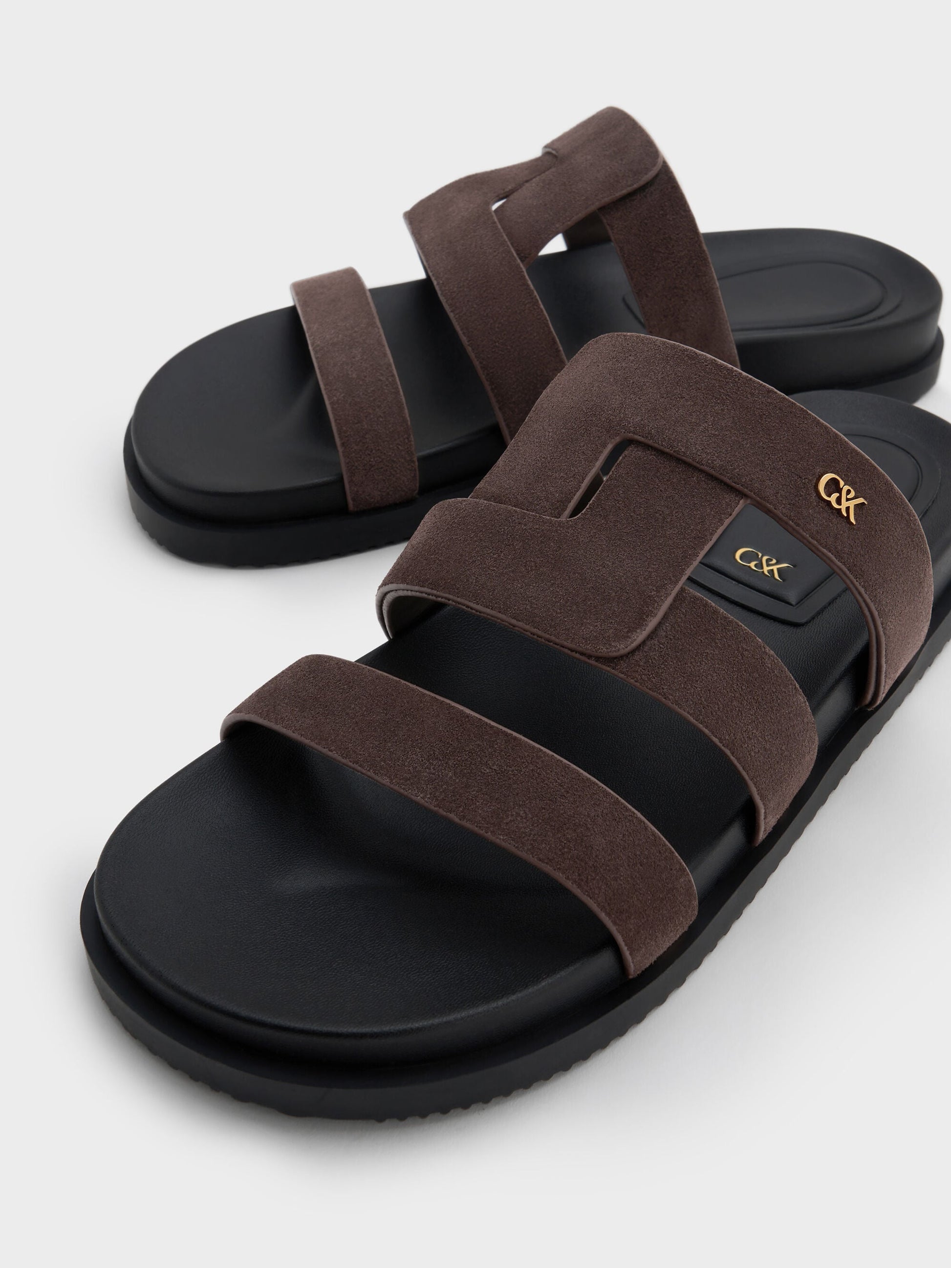 Petina Suede Flatform Sandals - Dark Brown Textured | CHARLES & KEITH
