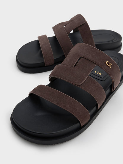 Petina Suede Flatform Sandals - Dark Brown Textured | CHARLES & KEITH