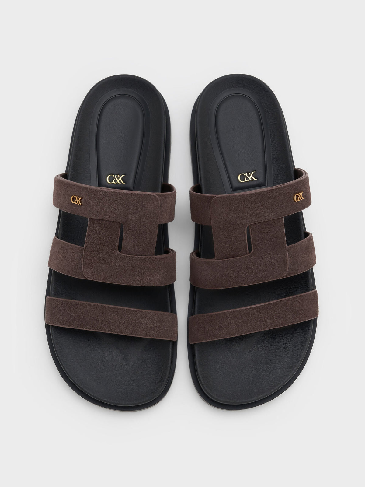 Petina Suede Flatform Sandals - Dark Brown Textured | CHARLES & KEITH