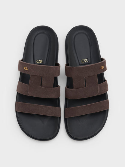 Petina Suede Flatform Sandals - Dark Brown Textured | CHARLES & KEITH