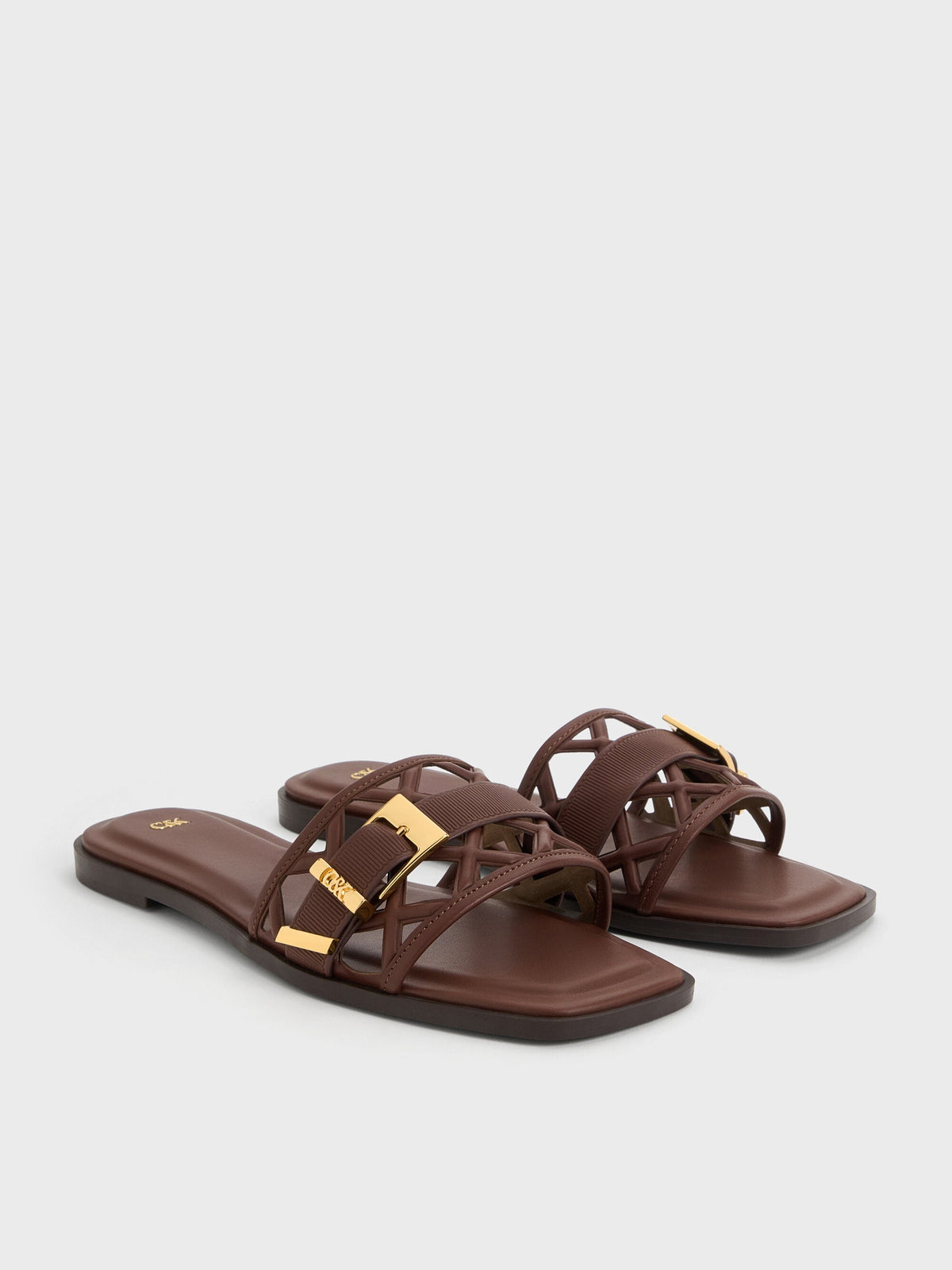 Whitney Leather Cut-Out Slide Sandals - Brown | CHARLES & KEITH