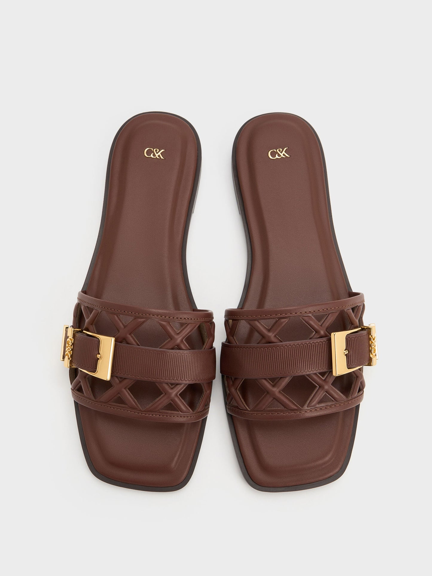 Whitney Leather Cut-Out Slide Sandals - Brown | CHARLES & KEITH