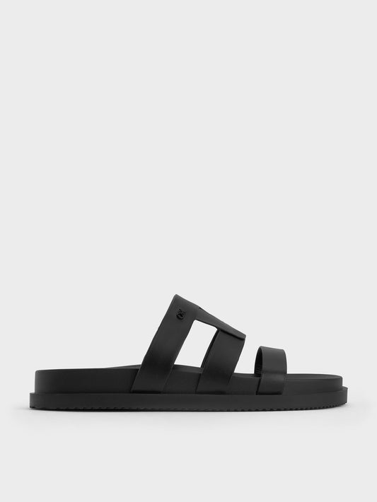 Petina Leather Flatform Sandals - Black | CHARLES & KEITH