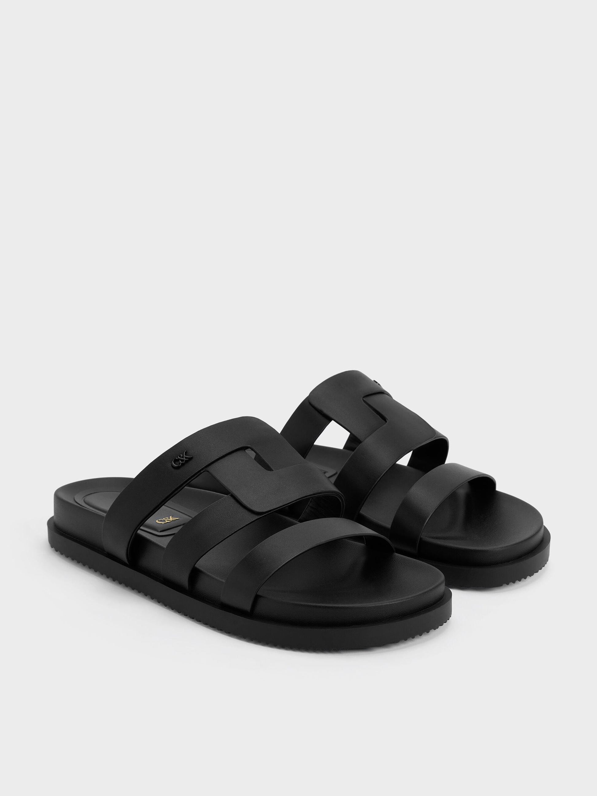 Petina Leather Flatform Sandals - Black | CHARLES & KEITH