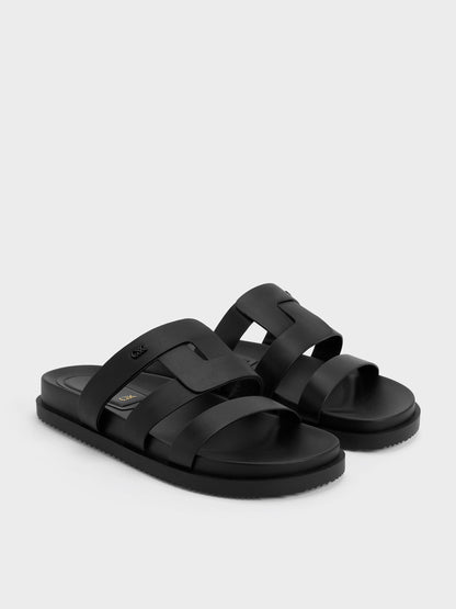 Petina Leather Flatform Sandals - Black | CHARLES & KEITH