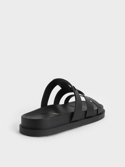 Petina Leather Flatform Sandals - Black | CHARLES & KEITH