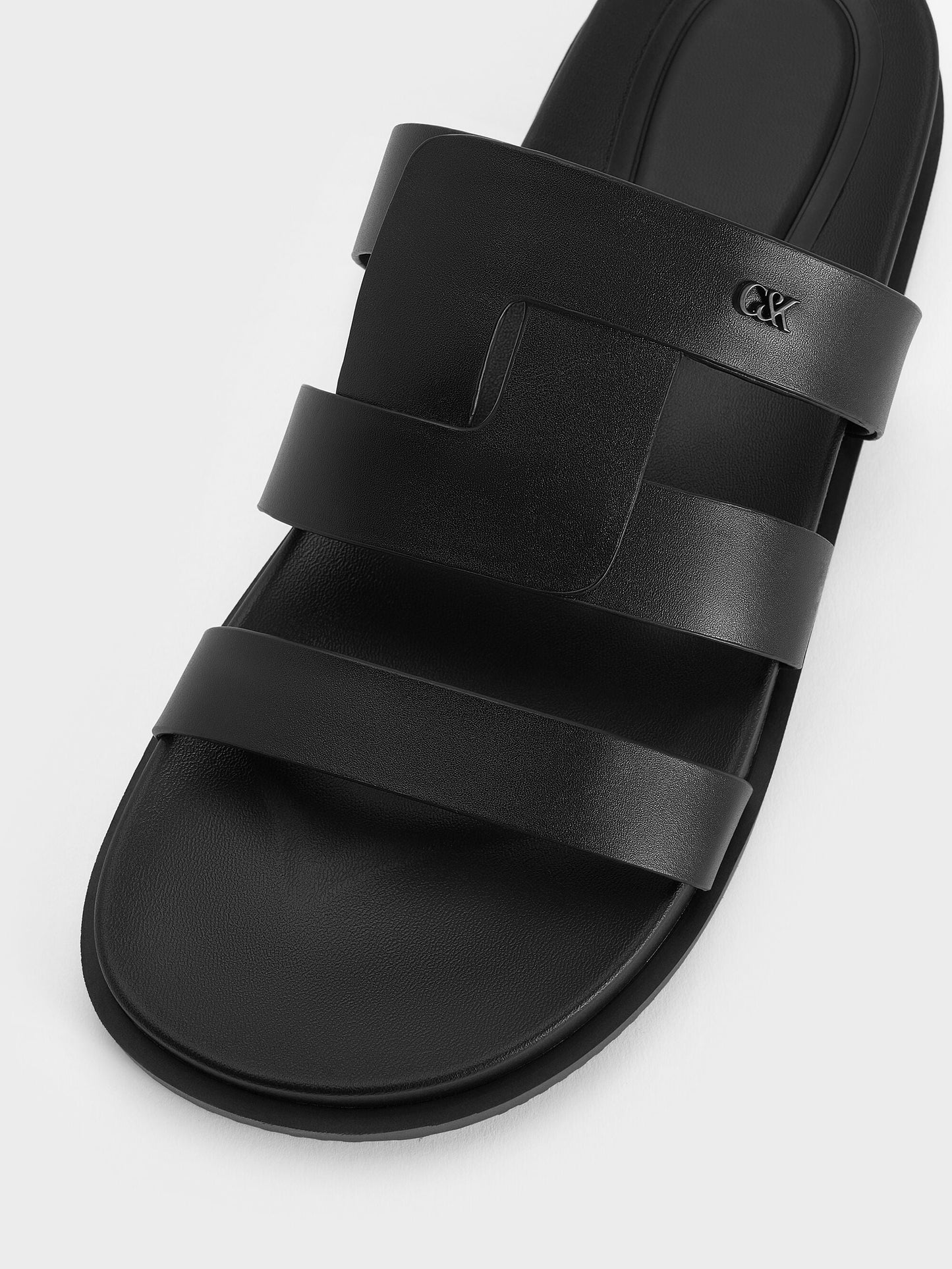 Petina Leather Flatform Sandals - Black | CHARLES & KEITH
