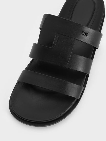 Petina Leather Flatform Sandals - Black | CHARLES & KEITH