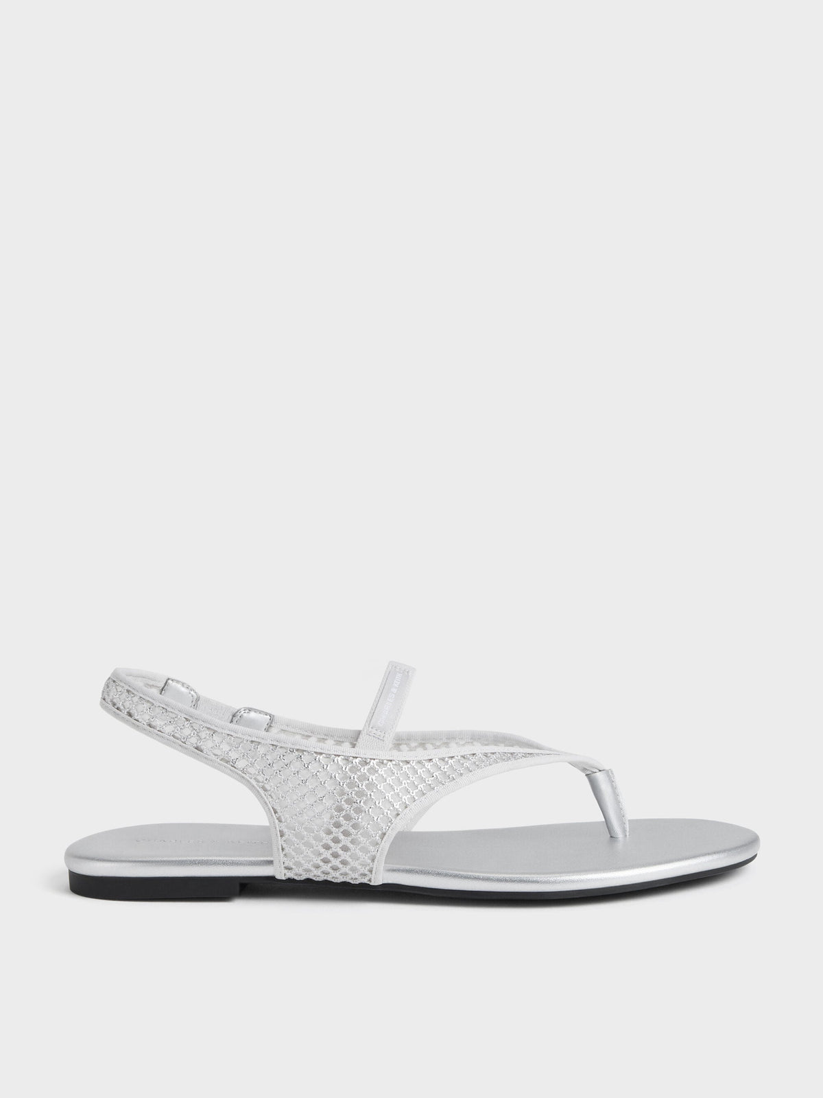 Ellory Mesh Thong Slingback Sandals - Silver | CHARLES & KEITH