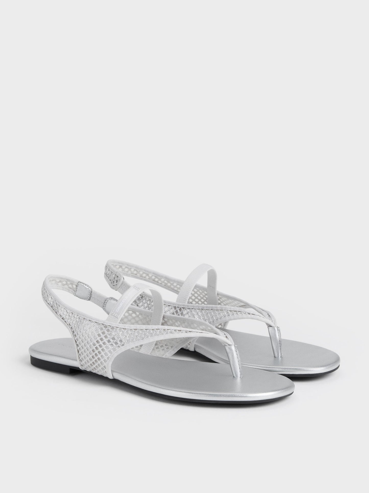 Ellory Mesh Thong Slingback Sandals - Silver | CHARLES & KEITH
