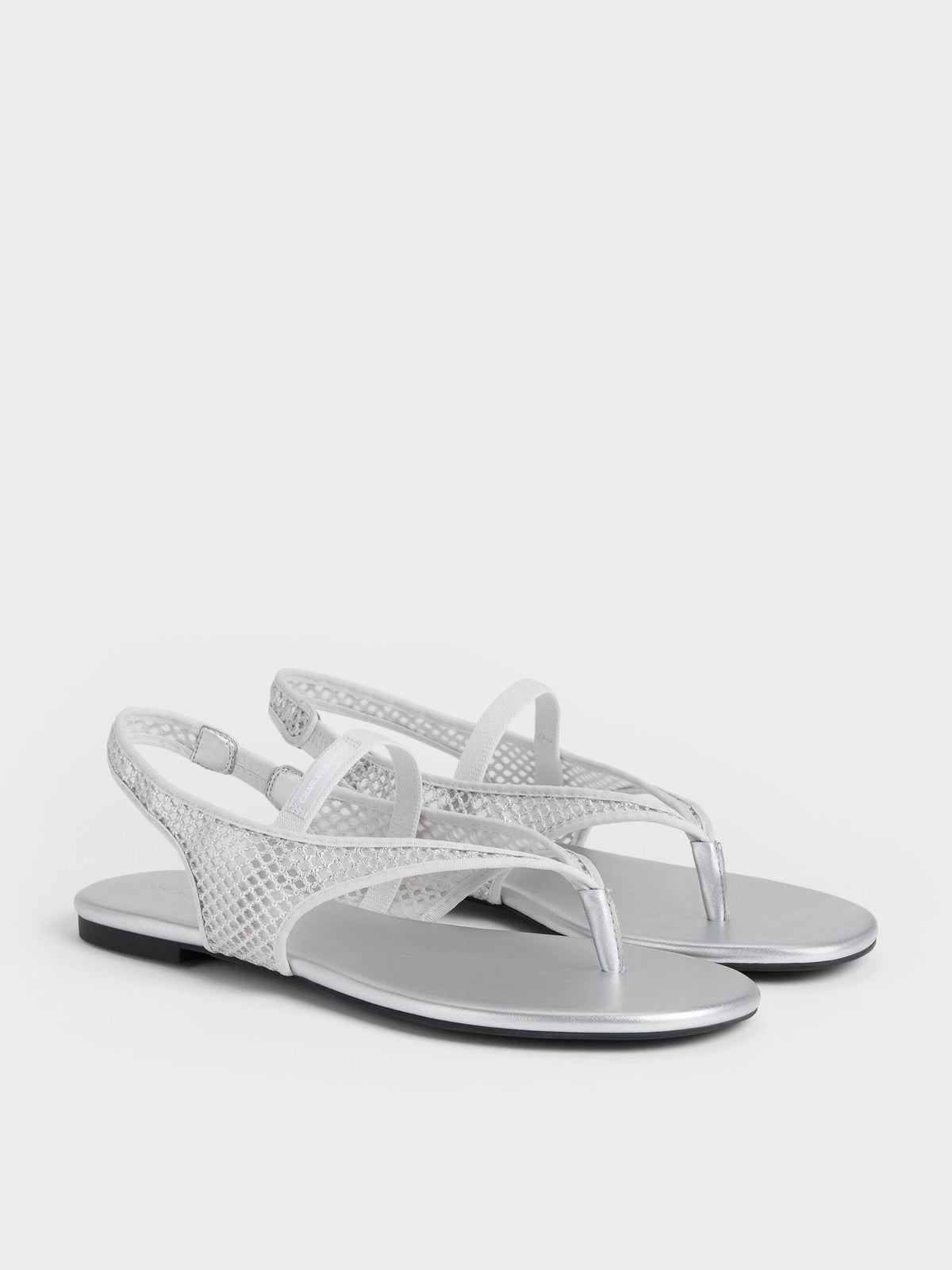 Ellory Mesh Thong Slingback Sandals - Silver | CHARLES & KEITH